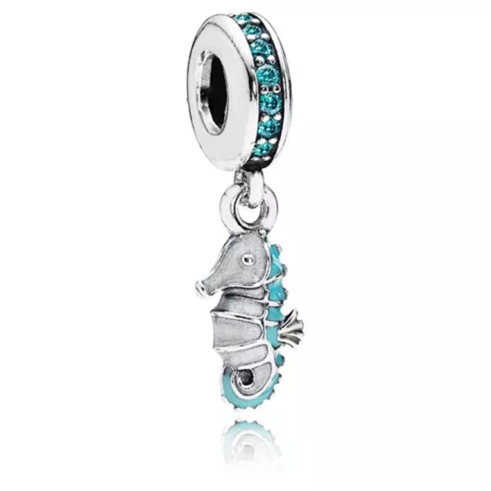 Silver Seahorse Pandora Charm with Blue Accents